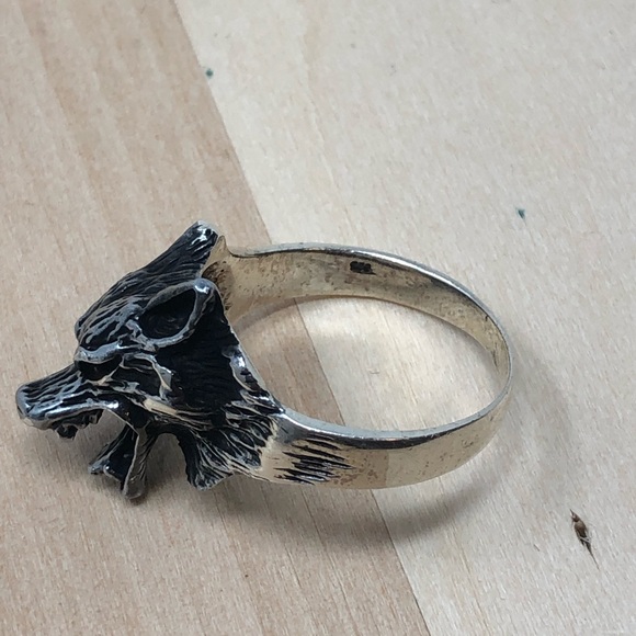 925 Sterling Silver Howling Wolf Ring - Picture 4 of 6